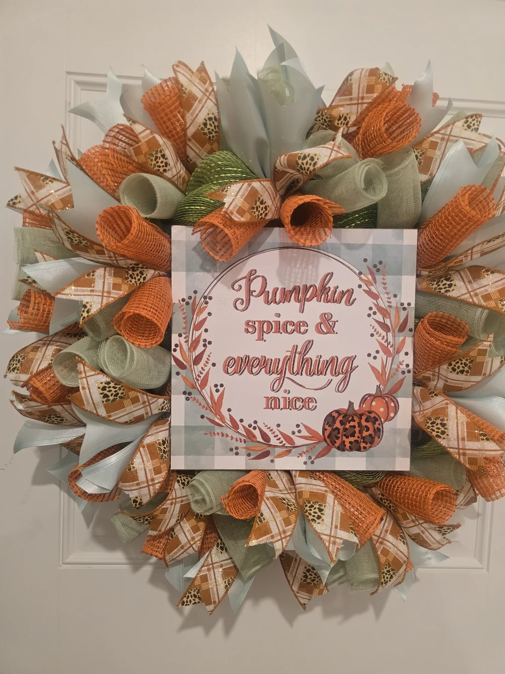 Pumpkin Spice & Everything Nice Fall Wreath - Orange, Green, Cream